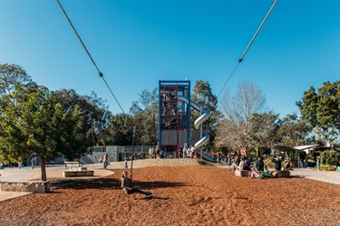 Giant slide and flying fox at Speers Point Park