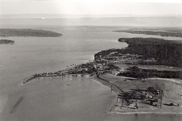 Aerial photo of Marmong Point, looking south-west, Dr Braye's residence in foreground, now known as Awaba House