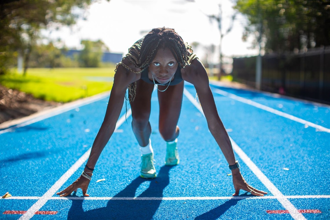 Shari Hurdman, 15, about to sprint on the new track.jpg