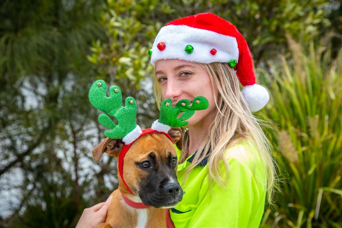 Animal Attendant Kennel Hand Rochelle Deller with Belle the boxer-cross pup.jpg