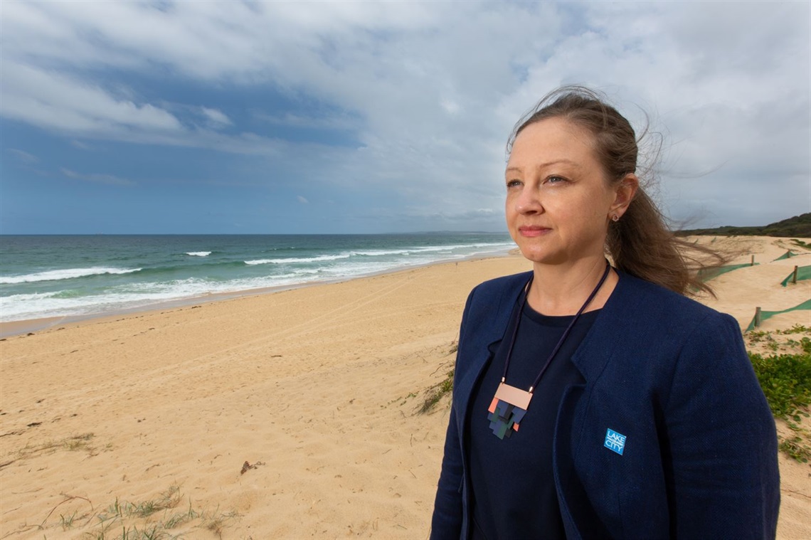 Manager Environmental Systems Karen Partington at Redhead Beach - dune systems affected by storm events will be restored and revegetated under the draft CMP.jpg