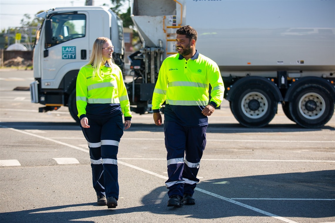 E2E participants Ebony Rose and Kyle Saunders at Council's depot at Speers Point.jpg