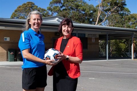 Michelle Forbes and Lake Macquarie Mayor Kay Fraser at Lance Yorke Oval, Garden Suburb.jpg