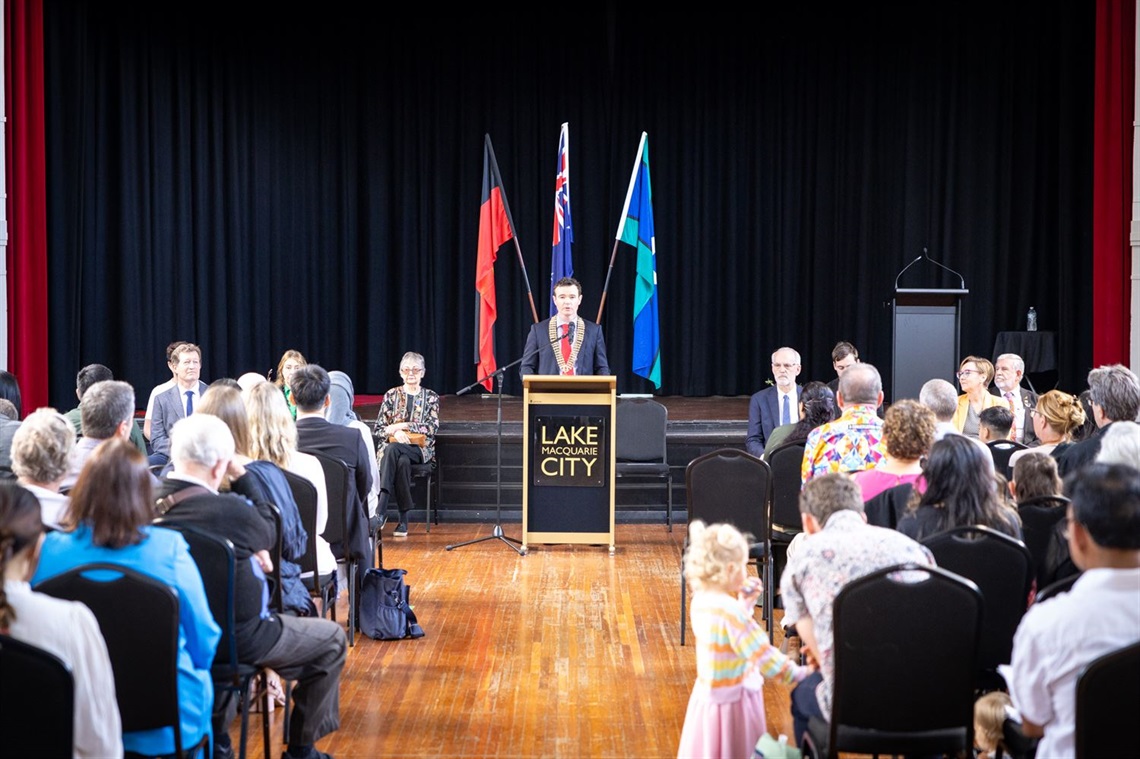 Lake Macquarie Mayor Adam Shultz addresses the ceremony.jpg