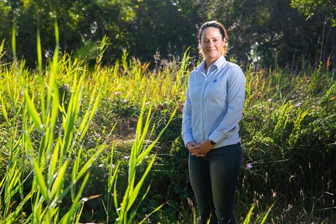 Natural Assets Officer Brooke Laforest in a section of the lagoon wetlands under rehabilitation.jpg