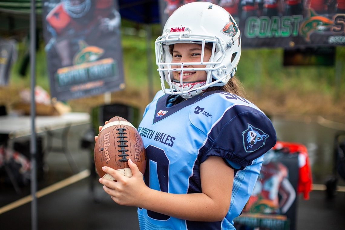 Lilly Bartley, 12, from the Central Coast Sharks Gridiron Club on Sunday.jpg