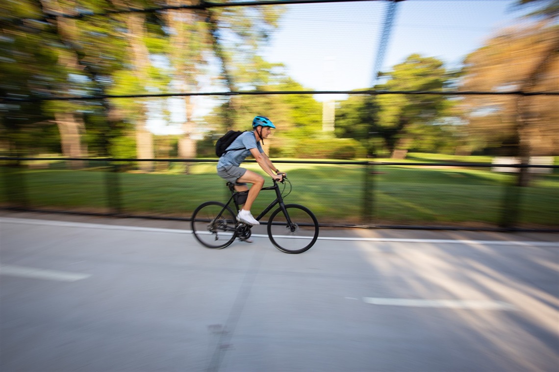 University of Newcastle IT Services Manager Alex Dare commuting to work on the new Speers Point to Glendale shared path.jpg