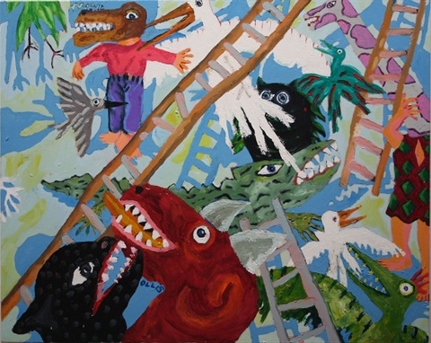 Animals with Ladders_171 x 230cm_ Oil on Canvas, 1999.jpg
