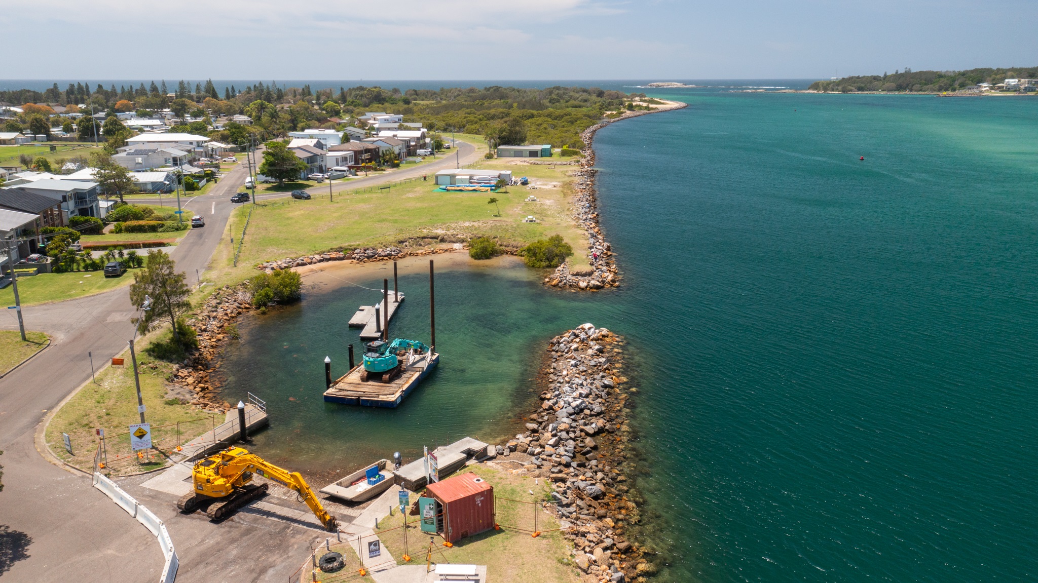 An overhead view of recent works conducted to repair the Blacksmiths Boat Ramp.